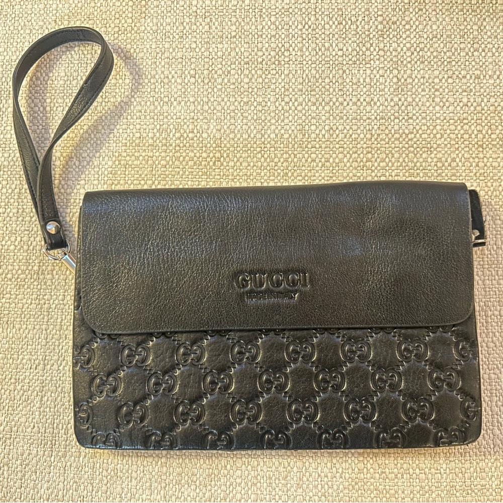 Gucci Black Embossed Leather Clutch